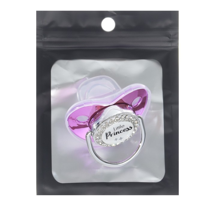 Соска - пустышка силиконовая ортодонтическая «LITTLE PRINCESS», от 12 мес., с колпачком, цвет розовый/серебро, стразы Соска - пустышка силиконовая ортодонтическая «LITTLE PRINCESS», от 12 мес., с колпачком, цвет розовый/серебро, стразы