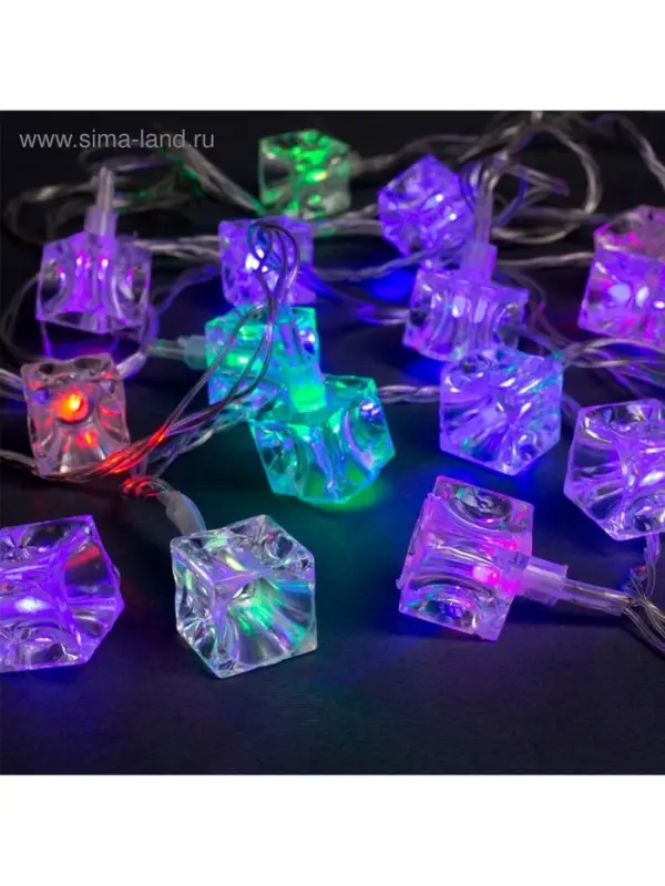 Гирлянда &laquo;Нить&raquo; 5 м с насадками &laquo;Кубики&raquo;, IP20, прозрачная нить, 20 LED, свечение мульти (RG/RB), мигание, 220 В
