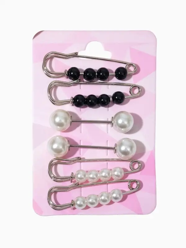 Набор булавок (6 шт.) &laquo;Жемчужины&raquo;, 3.5 см, чёрно-белый в серебре