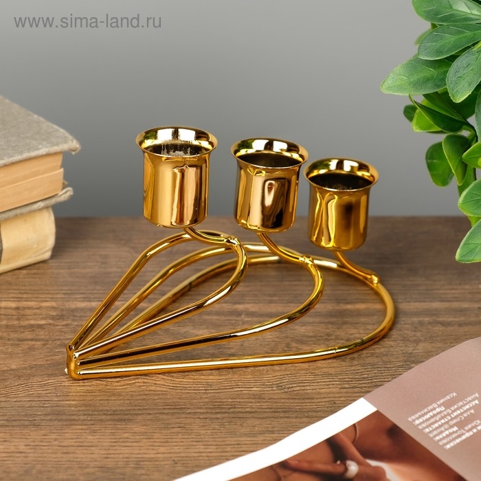 Подсвечник металл на 3 свечи Подсвечник металл на 3 свечи "Капли" золото 14х8х8 см