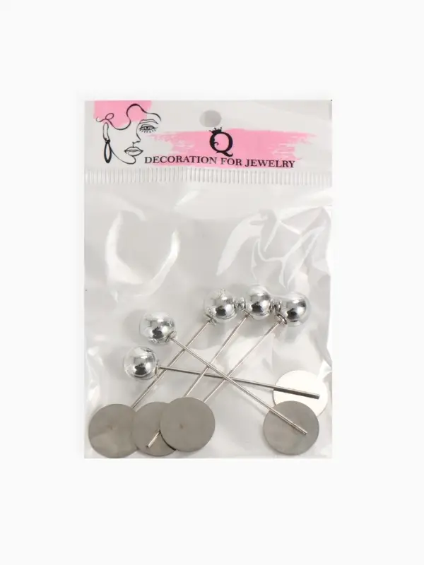 Основа для булавки с шариком d=1 см (набор 5 шт.), L=5 см, площадка 1.5 см, цвет серебро
