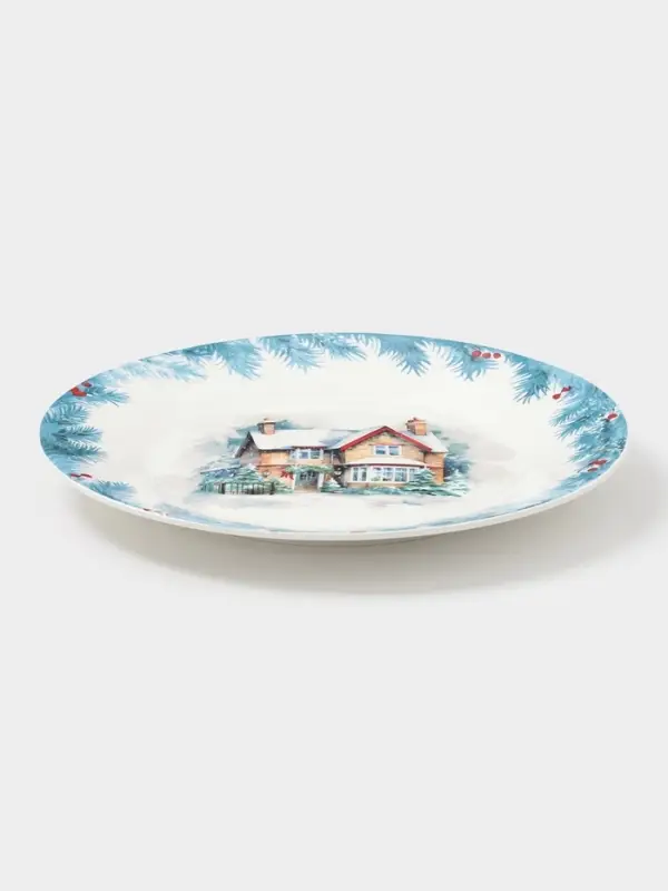 Тарелка новогодняя Доляна «Зимний вечер», d=25.5 см, фарфор, белая Тарелка новогодняя Доляна «Зимний вечер», d=25.5 см, фарфор, белая