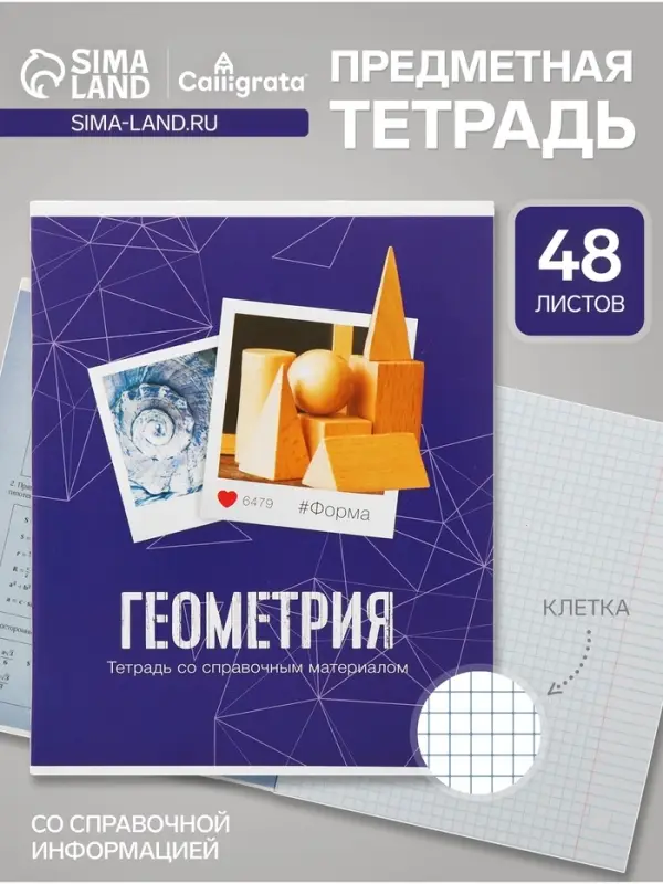 Предметная тетрадь по геометрии Calligrata &laquo;Фото&raquo;, 48 листов, в клетку, со справочным материалом, обложка из мелованного картона