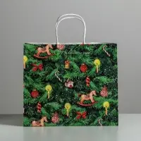 Пакет подарочный новогодний крафтовый «Новогодняя ёлочка», 32 х 28 х 15 см