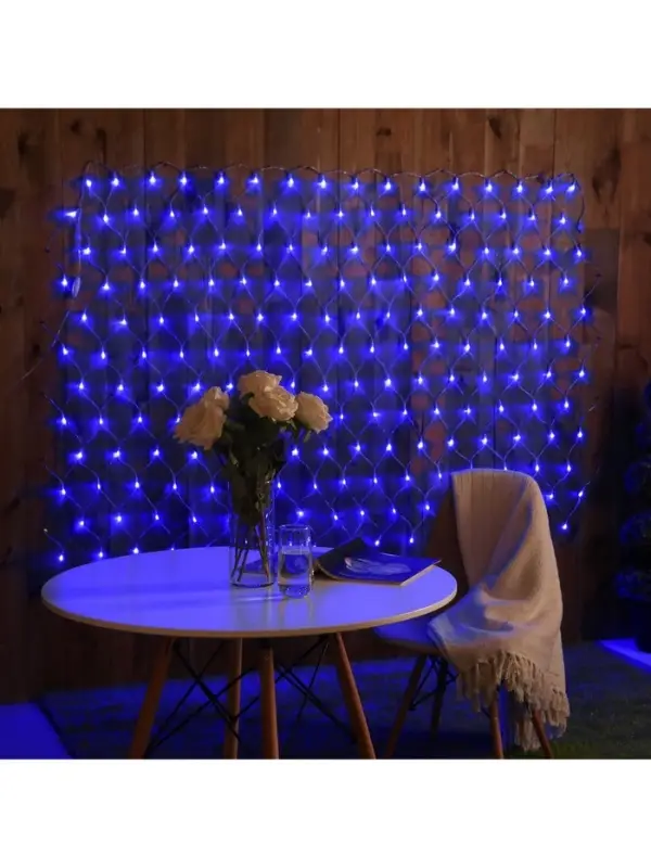 Гирлянда &laquo;Сеть&raquo; 2&times;1.5 м, IP44, УМС, прозрачная нить, 192 LED, свечение синее, 220 В