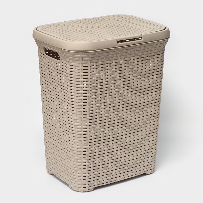 Корзина бельевая с крышкой «Ротанг», 60 л, 34×44×55 см, цвет латте Корзина бельевая с крышкой «Ротанг», 60 л, 34×44×55 см, цвет латте