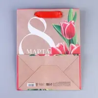 Пакет подарочный крафтовый, упаковка, «8 марта», MS 23 х 18 х 10 см