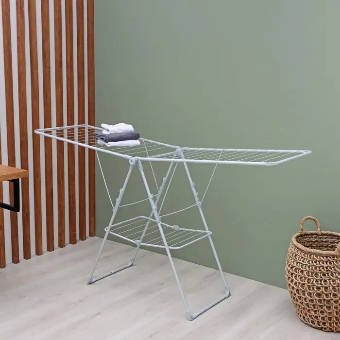 Сушилка для белья напольная складная, рабочая длина 21 м, цвет матовый серый