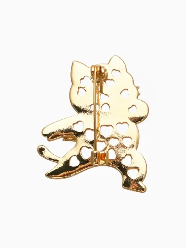 Брошь  Брошь "Кот" герой, бело-розовая в золоте