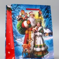 Пакет подарочный новогодний ламинированный, &laquo;Дед Мороз с подарками&raquo;, 18&times;10&times;22.3 см