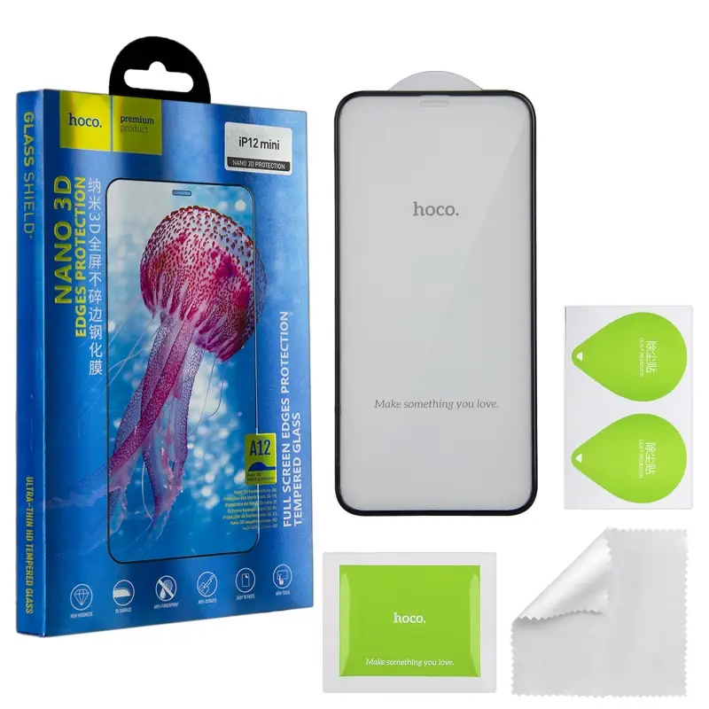Защитное стекло HOCO A12 для iPhone 12 Mini, черный Защитное стекло HOCO A12 для iPhone 12 Mini, черный