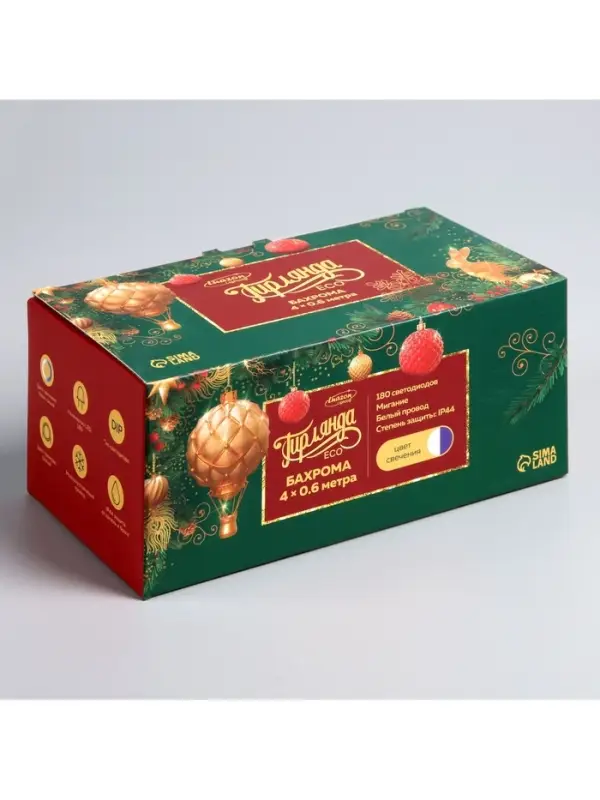 Гирлянда &laquo;Бахрома&raquo; 4&times;0.6 м, IP44, белая нить, 180 LED, свечение бело-синее, мигание, 220 В