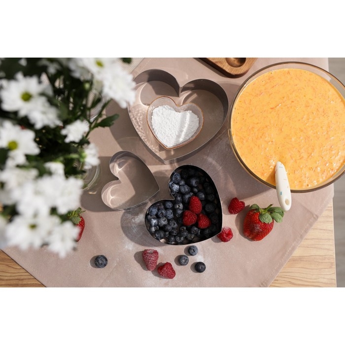 Набор форм для выпечки и выкладки «Сердце», 14×16×5 см, нержавеющая сталь, 3 шт. Набор форм для выпечки и выкладки «Сердце», 14×16×5 см, нержавеющая сталь, 3 шт.