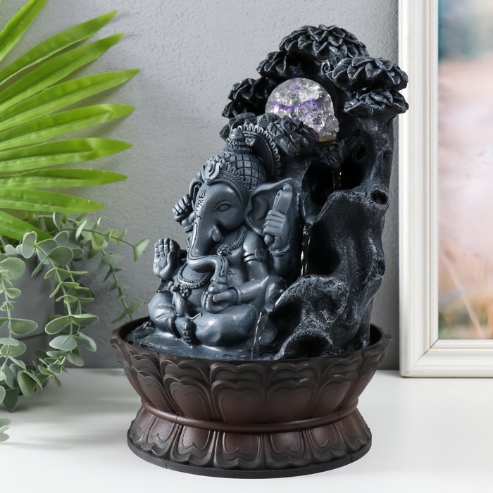 Фонтан настольный с подсветкой Фонтан настольный с подсветкой "Ганеша сидит под деревом" серый 20,5х20,5х30 см
