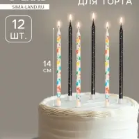 Свечи для торта &laquo;Сердца&raquo;, 12 шт., черные и белые