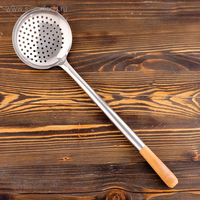 Шумовка для казана узбекская 53см, диаметр 15см, светлая деревянная ручка Шумовка для казана узбекская 53см, диаметр 15см, светлая деревянная ручка