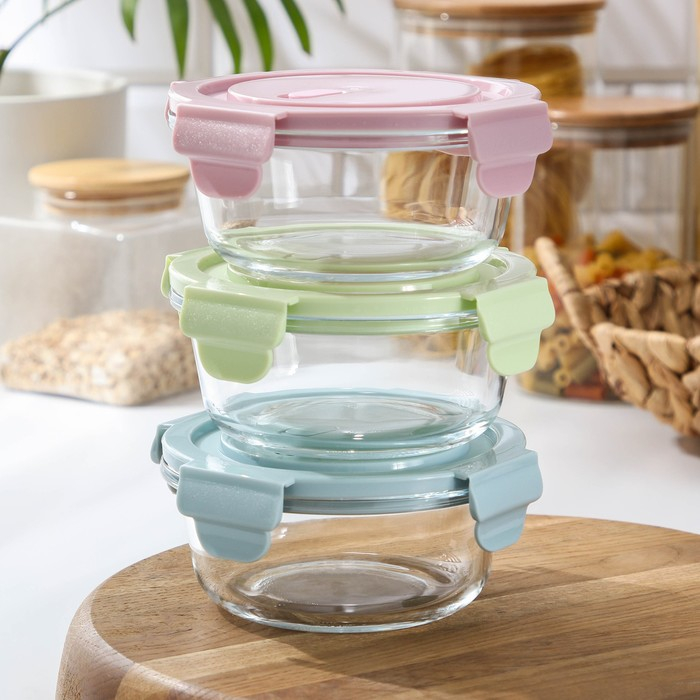 Контейнер для еды из жаропрочного стекла круглый Cook and Freeze, 370 мл, 13,5&times;6 см, цвет МИКС