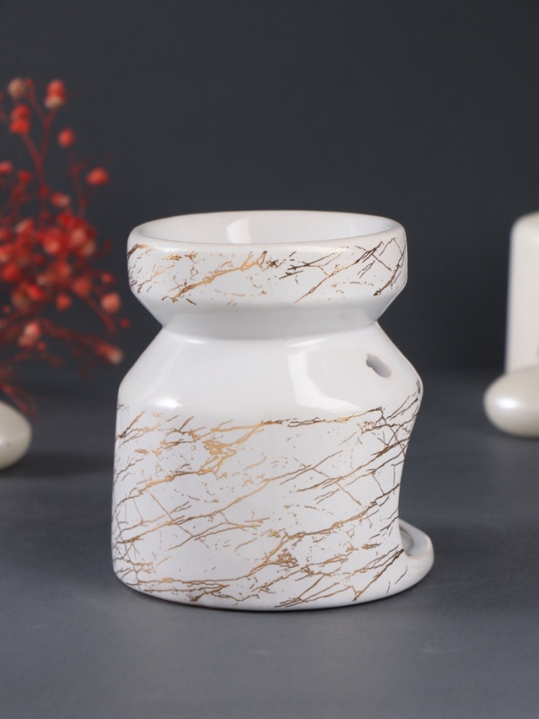 Аромалампа керамика Аромалампа керамика "Белый мрамор с золотыми трещинками" 9,8х9,8х11 см