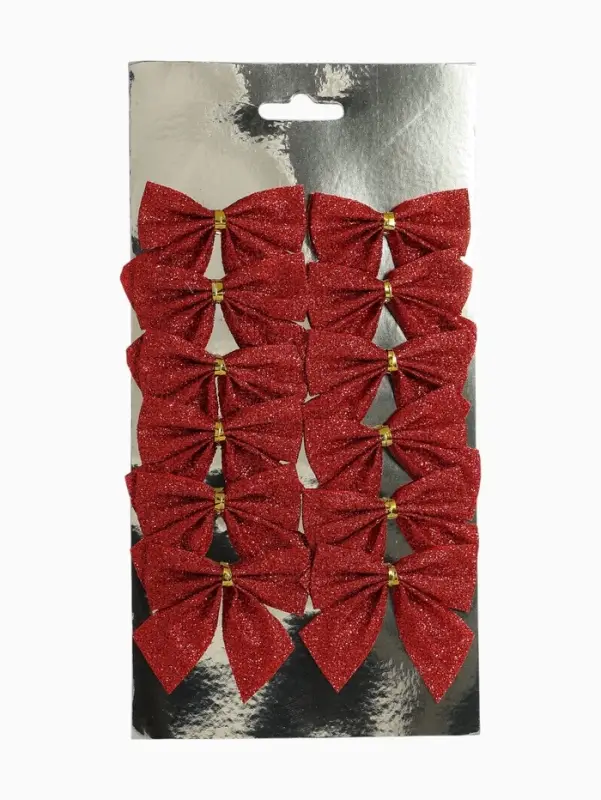 Ёлочные игрушки 12 шт. &laquo;Зимнее волшебство. Бантик - блеск&raquo; пластик, 4.5&times;5.5 см, красный