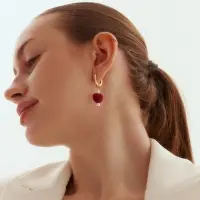 Серьги-конго &laquo;Сердце на бусинах&raquo;, бело-красные в золоте