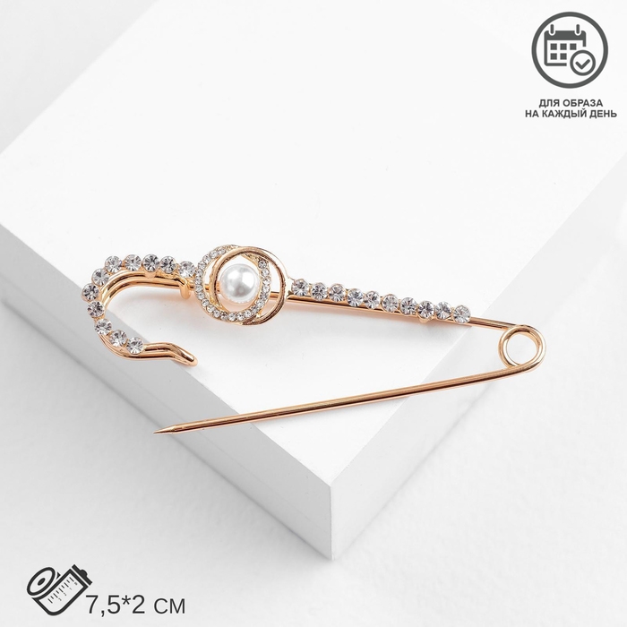 Булавка «Классика» овалы с жемчужиной, 7,5 см, цвет белый в золоте