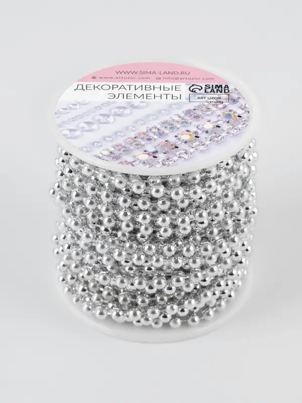 Бусы на нитях, 4 мм, 9&plusmn;1 м, цвет серебряный