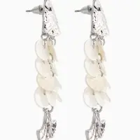 Серьги "Морской мир" чешуя рыбки, цвет белый в серебре