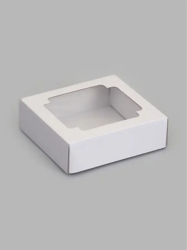 Коробка складная, крышка-дно,с окном, белая, 15 х 15 х 5 см