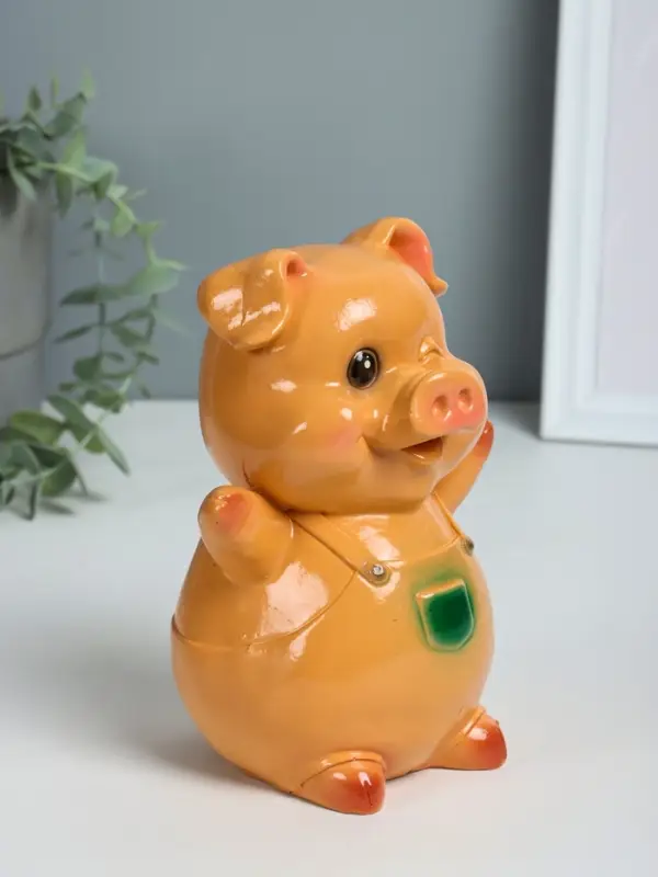 Копилка "Поросенок счастливый" 18 см, бежевый