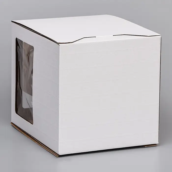 Коробка под торт 2 окна, с ручками, белая, 26&times;26&times;30 см