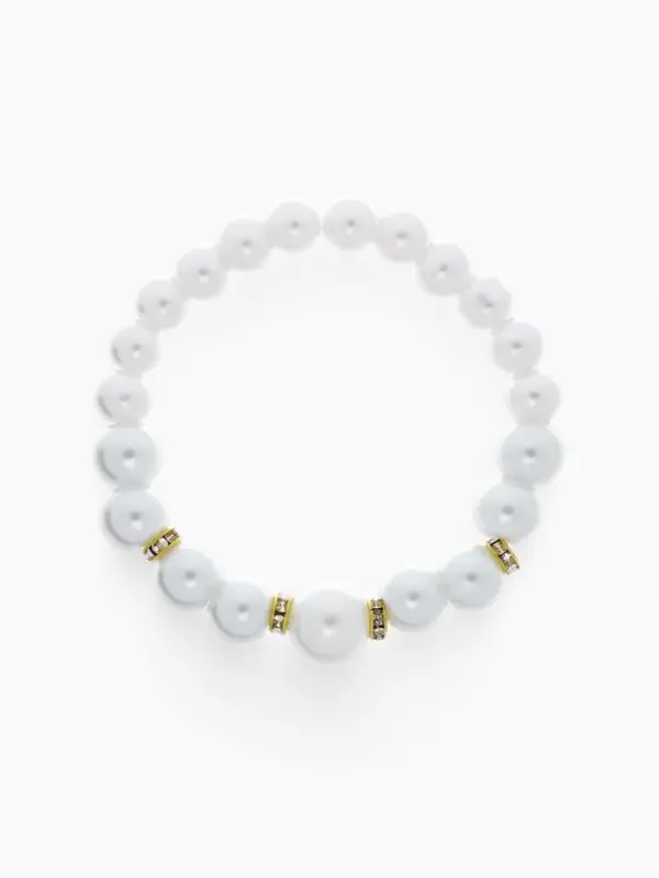 Браслет жемчуг &laquo;Подарок моря&raquo; с жемчугом, шар № 6,8,10, цвет белый в золоте, d=6.5 см
