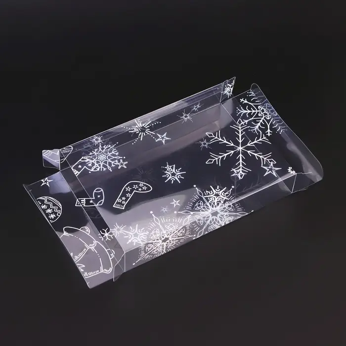 Коробка подарочная новогодняя складная ПВХ Коробка подарочная новогодняя складная ПВХ "Ёлочки, снежинки" 15×11×3 см