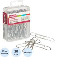 Скрепки Attache никелированные, 78 мм, гофрированные,европодвес, 30 шт/уп