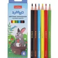 Карандаши 6цв, Hatber,, шестигр, толстые, с точил, коробка 82679