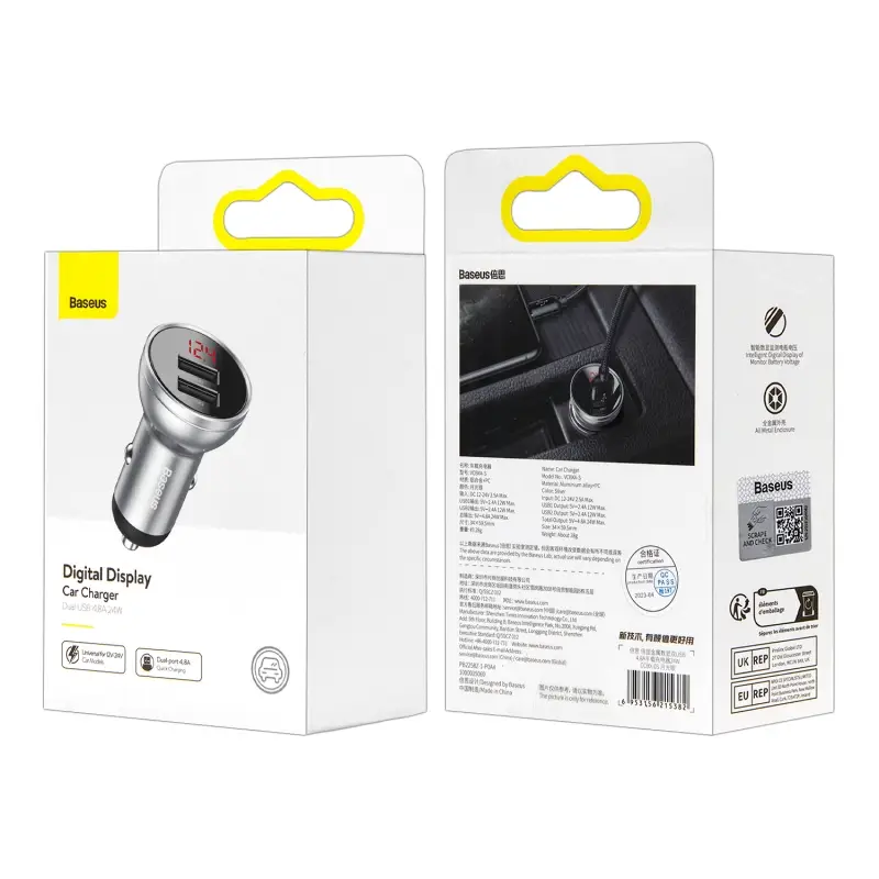 Переходник АЗУ на 2 USB 24W Digital Display CCBX-0S Baseus серебро Переходник АЗУ на 2 USB 24W Digital Display CCBX-0S Baseus серебро