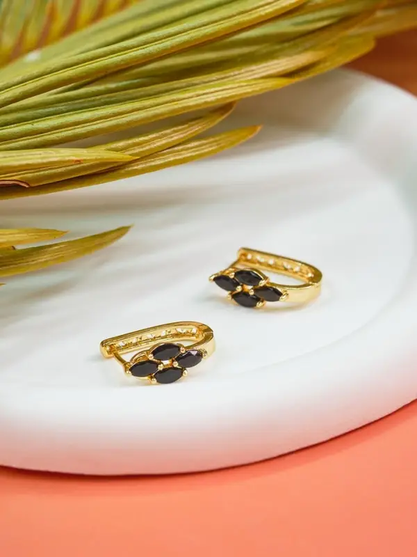 Серьги со стразами &laquo;Циркония&raquo;, квартет, чёрные в золоте