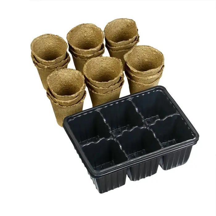 Набор для рассады: торфяной горшок 6×6 см, кассета на 6 ячеек, 17.5×13.5 см, Greengo