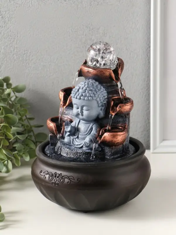 Фонтан настольный от сети, подсветка "Будда - мудра" 16х16х22 см