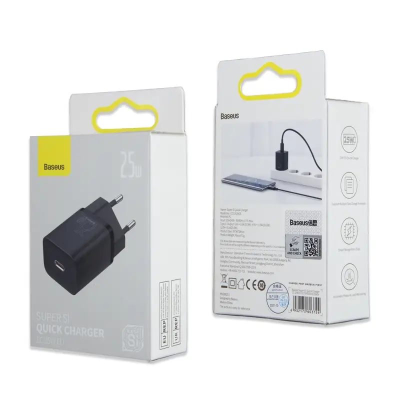* Переходник СЗУ на Type-C 25W CCSP020101 Baseus черный * Переходник СЗУ на Type-C 25W CCSP020101 Baseus черный