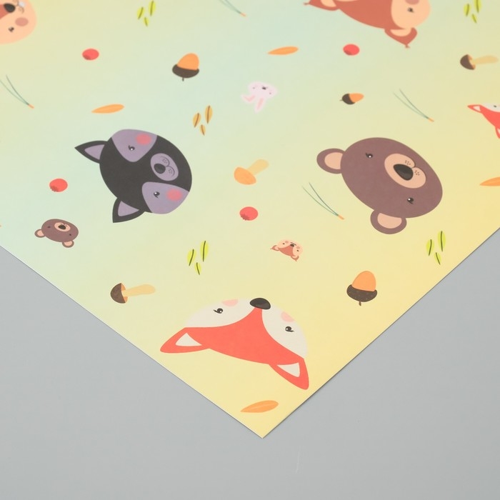 Бумага для скрапбукинга двусторонняя  Бумага для скрапбукинга двусторонняя "Лесные звери и пёсики" плотность 180 гр набор 5 шт 30,5х32 см
