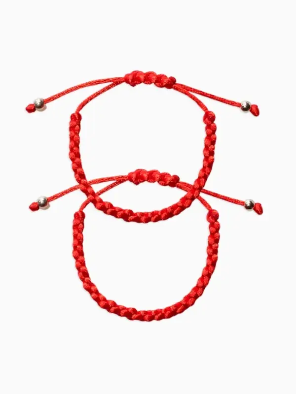 Браслет-оберег набор 2 шт &laquo;Красная нить&raquo;, косичка, бусины, цвет красный  в золоте