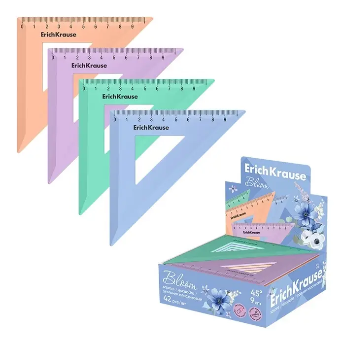 Треугольник 9 см ErichKrause Треугольник 9 см ErichKrause "Pastel Bloom", 45°, микс