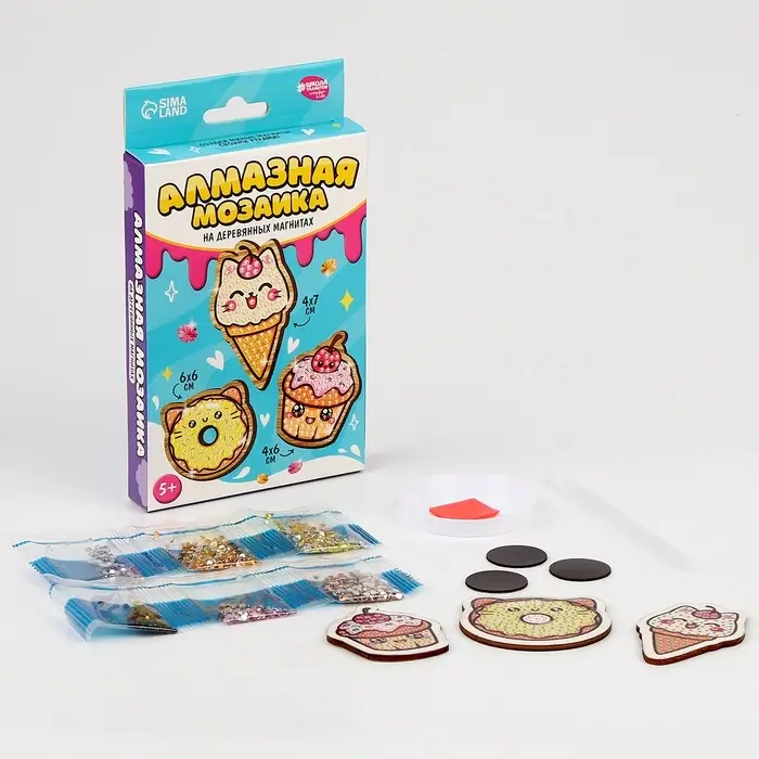 Алмазная мозаика на деревянном магните для детей &laquo;Сладости&raquo;, набор для творчества