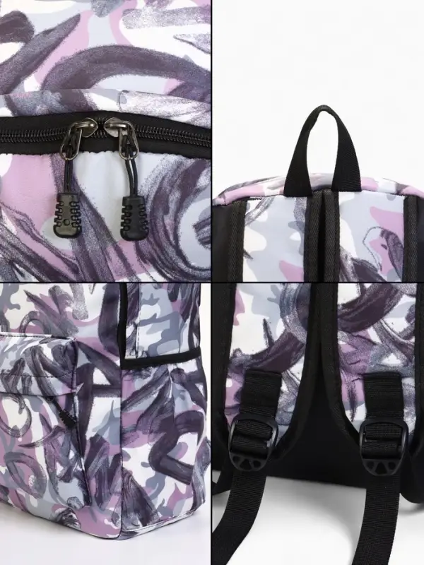 Рюкзак школьный на молнии, с карманами, с принтом, размер 30&times;13&times;42 см, сиреневый