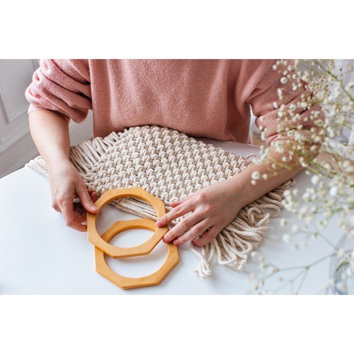 Ручки для сумки деревянные, d = 10,5, 13,5 × 13,5 см, 2 шт, цвет бежевый Ручки для сумки деревянные, d = 10,5, 13,5 × 13,5 см, 2 шт, цвет бежевый