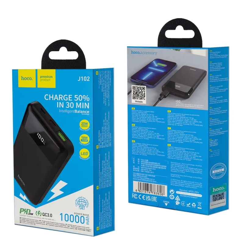 Внешний аккумулятор J102 10000 mAh 20W HOCO черный