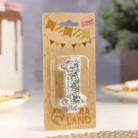 Свеча в торт с блестками &laquo;Цифра 1&raquo;, 6.5&times;4 см, серебряная