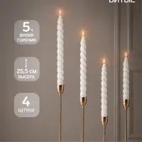 Свечи витые 2.2&times;25.5 см, набор 4 шт., белые
