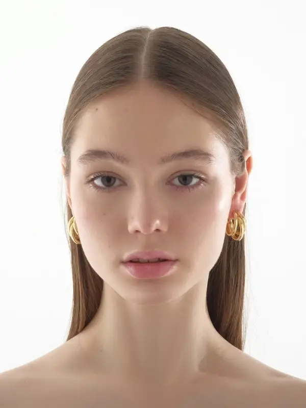 Серьги кольца тройные QF &laquo;Тринити&raquo;, d=2 см, цвет золото