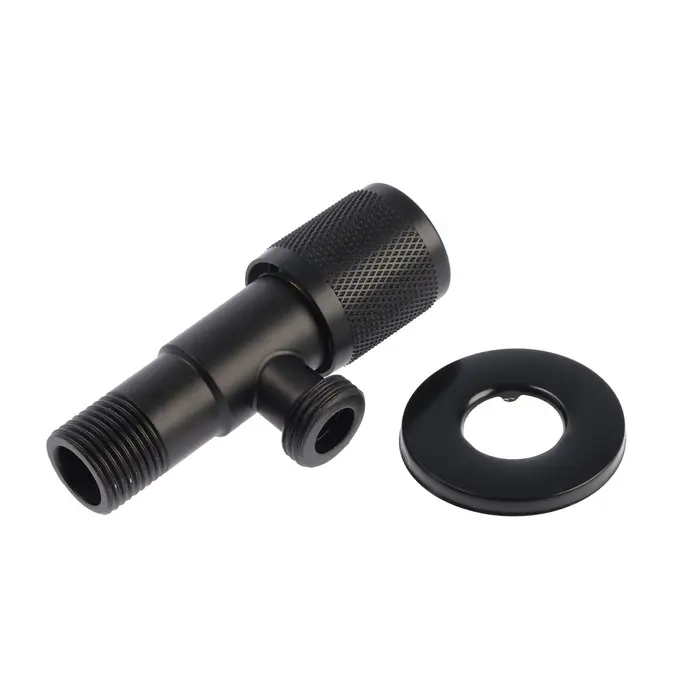 Кран угловой ZEIN engr, 1/2" &times; 1/2", кран-букса латунь/керамика, нерж. сталь, черный